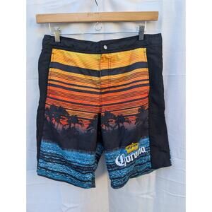 Corona Mens Cerveza Beer Sunset Board Shorts Swim Trunks Large Beach Coastal Y2K